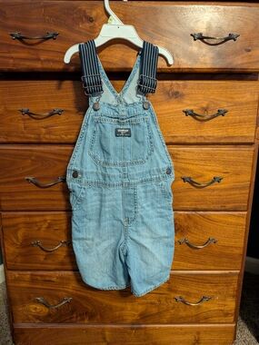 OshKosh B'gosh Light Wash Denim Shortalls with Striped Navy Straps